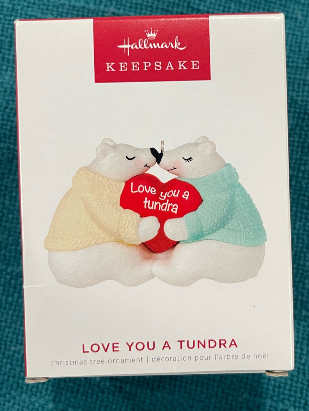 Hallmark Keepsake Polar Bear Ornament Pair in White, Red, Cream, and Aqua